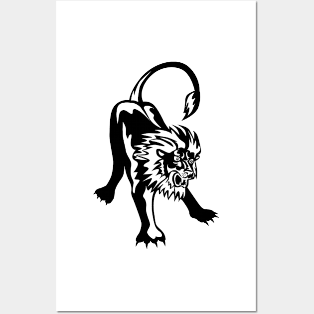 Angry Lion Crouching Retro Wall Art by retrovectors